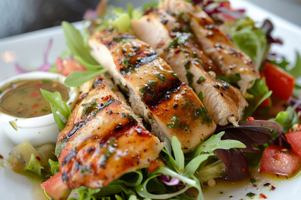 Grilled Chicken Salad on a White Pla, a Photo by Iftikhar Alam