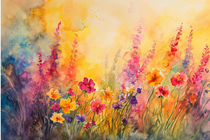 Serene Watercolor Wildflowers Garden