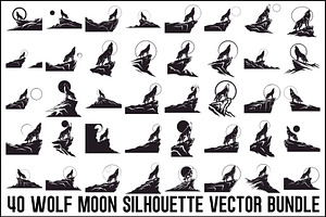 40 Wolf Moon Silhouette Vector Bundl, an Illustration by Amazin_art