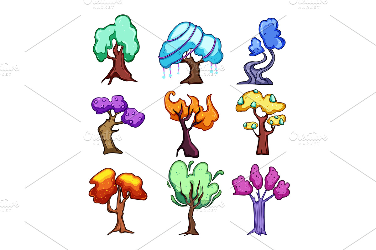 Fantasy trees collection vibrant, an Illustration by pikepicture