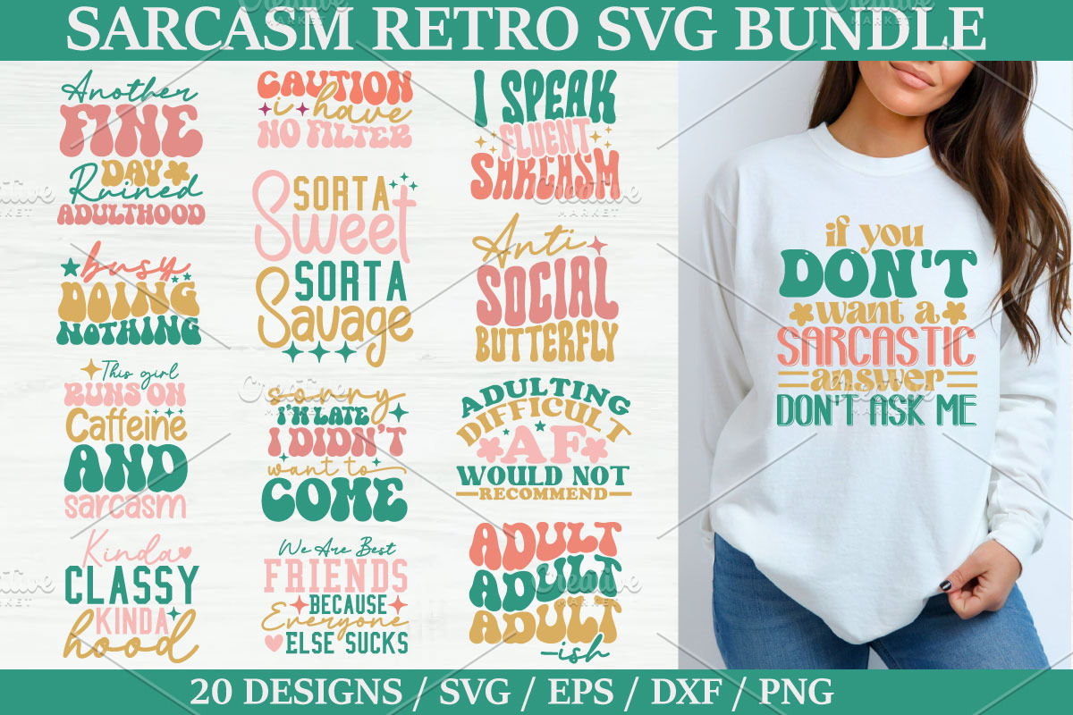 Sarcasm Retro SVG Bundle ,Sarcasm, a Graphic by akazaddesign (Photo 1 of 16)