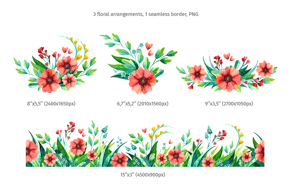 Spring flowers, watercolor clipart, an Illustration by Valin Malin (Photo 3 of 14)