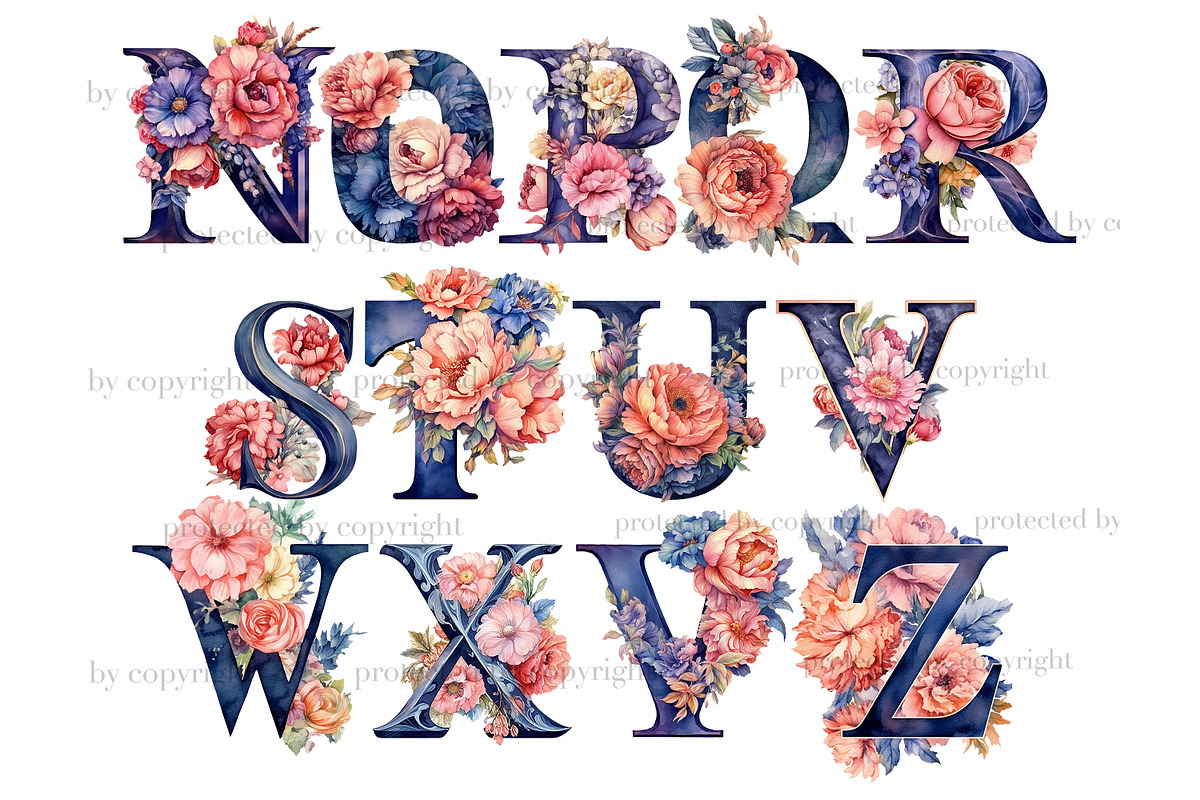 Pink And Navy Blue Alphabet, a Decorative Illustration by GlamArtZhanna (Photo 3 of 5)