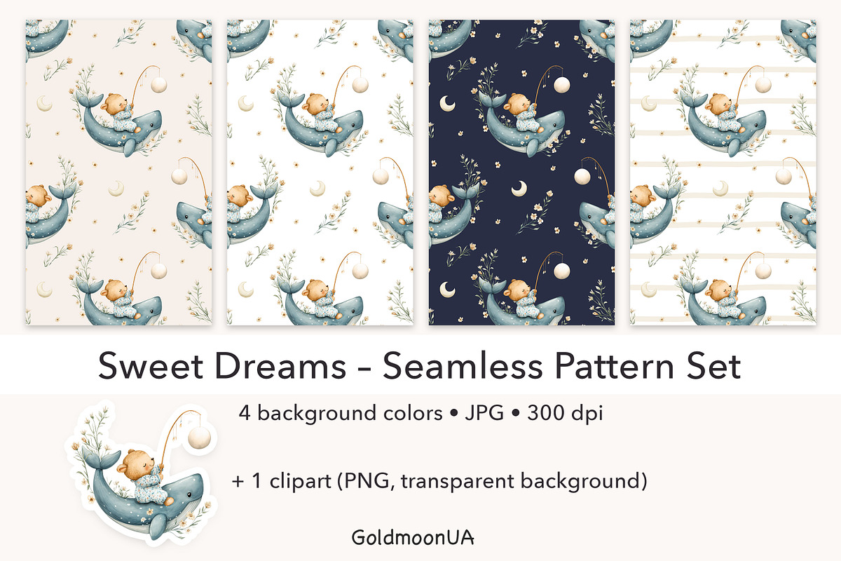 Sweet dreams Patterns & Clipart, an Animal Illustration by GoldmoonUA (Photo 1 of 5)