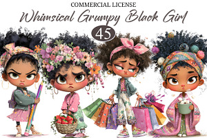 Whimsical Grumpy Black Girl Clipart, a Seasonal Illustration by designcity5