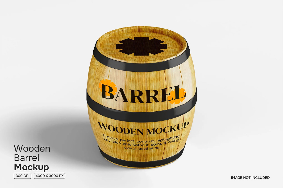 Wooden Barrel Mockup, a Merchandise Mockup by renderstockmarket (Photo 1 of 3)