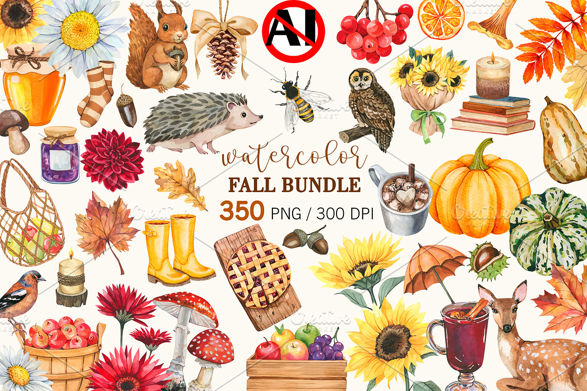 Watercolor Fall Bundle PNG, a Seasonal Illustration by PatternPalette (Photo 1 of 15)
