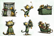 Whimsical Christmas Cats Clipart, an Illustration by Creative Art (Thumbnail 4 of 10)