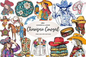 Cute Chinoiserie Cowgirl Sublimation, an Illustration by CreationArt