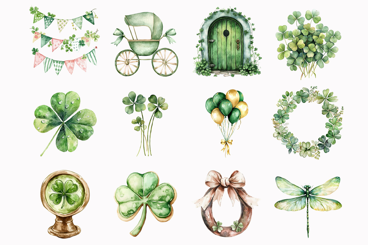Watercolor Lucky Shamrock Clipart, an Illustration by Design Market (Photo 4 of 5)