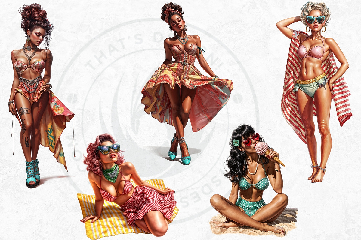 Rockabilly Summer Girls Clipart Set, a Person Illustration by ThatsDesignArt (Photo 9 of 10)