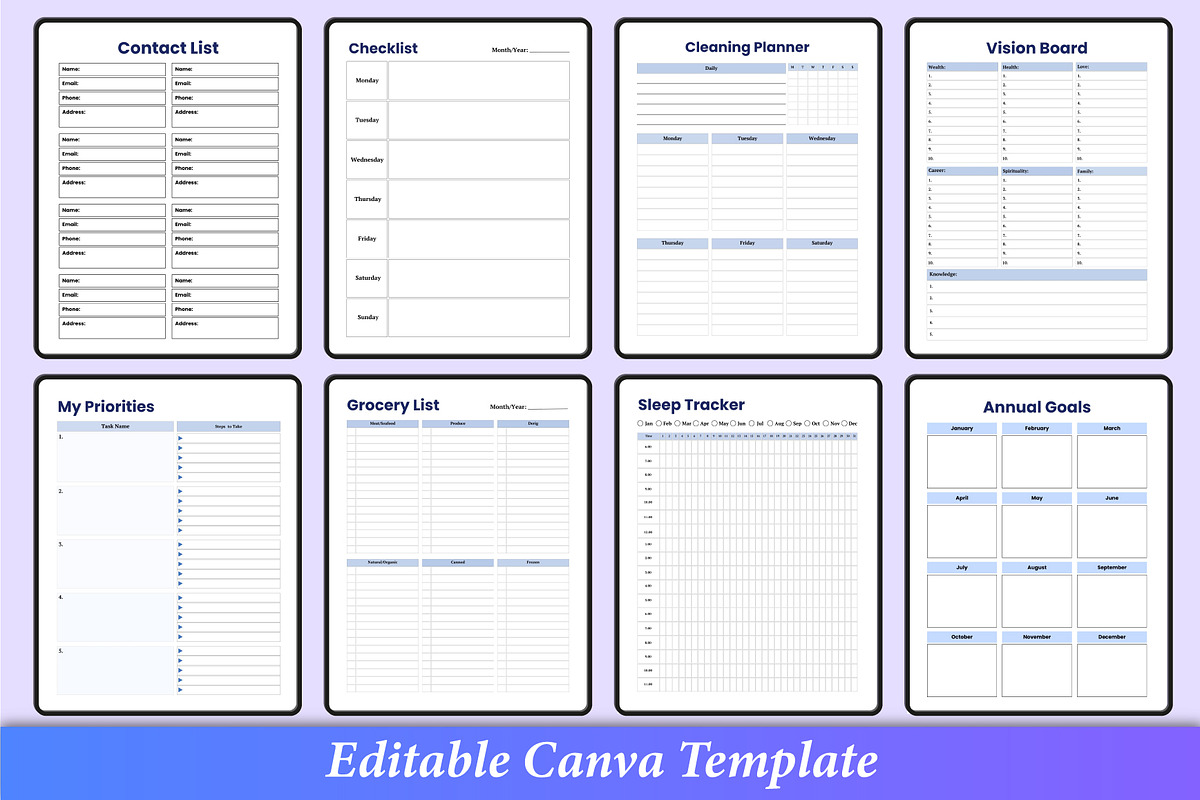 Editable ADHD Digital Planner Canva