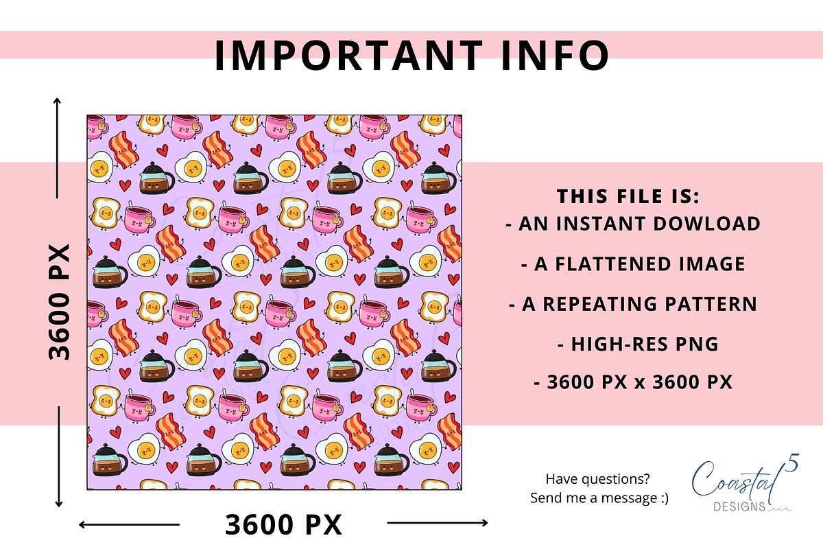 Kawaii Breakfast Seamless Pattern, a Pattern Graphic by Coastal 5 Designs (Photo 3 of 3)