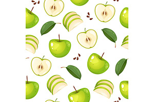 Green apple fruit seamless pattern, a Pattern Graphic by Elen_Art