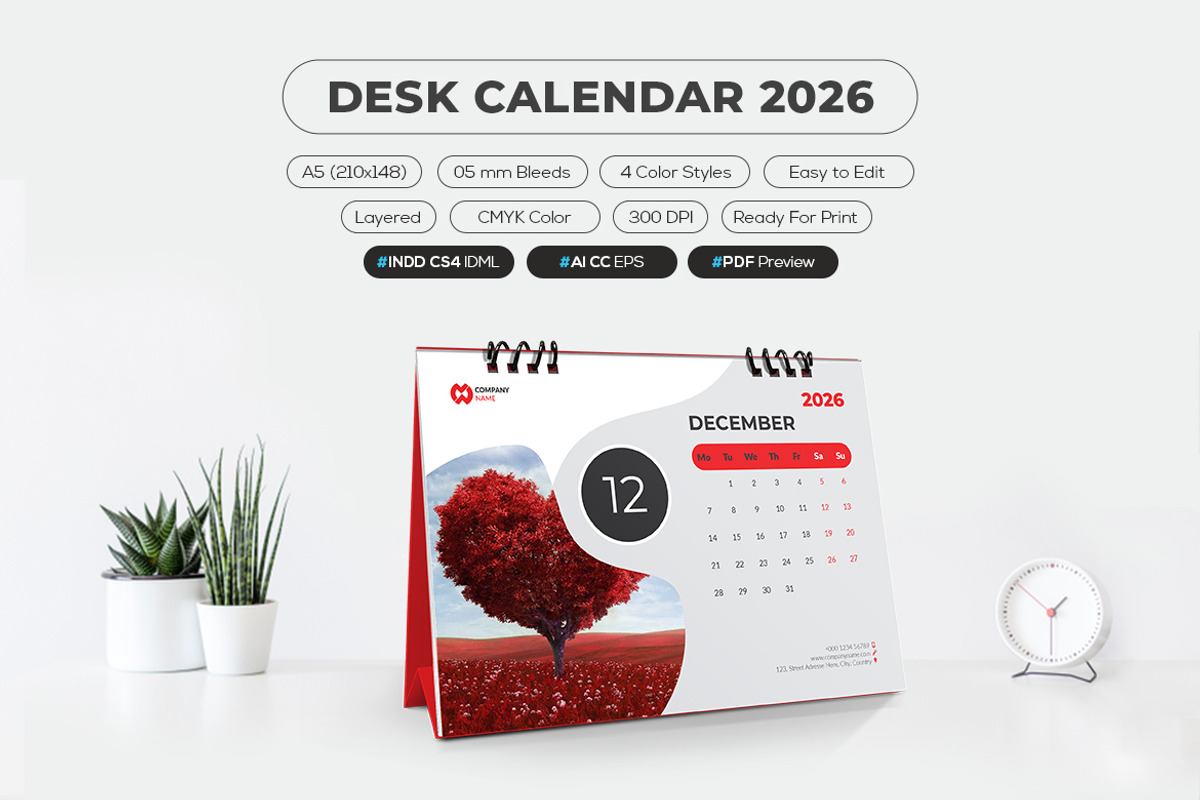 A5 Calendar 2026 Template, a Stationery Template by MstArtwork (Photo 2 of 5)