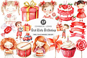 Red Kids Birthday Watercolor Clipart, an Illustration by SinaCreation (Thumbnail 1 of 5)