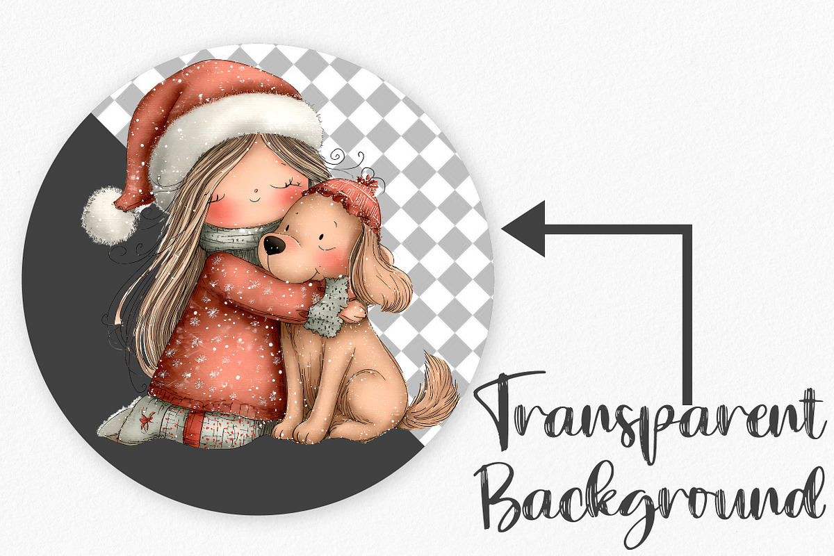 Whimsical Girl and Dog Clipart, an Illustration by Canvas Craft (Photo 2 of 7)