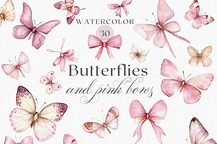 Watercolor Butterflies & Bows