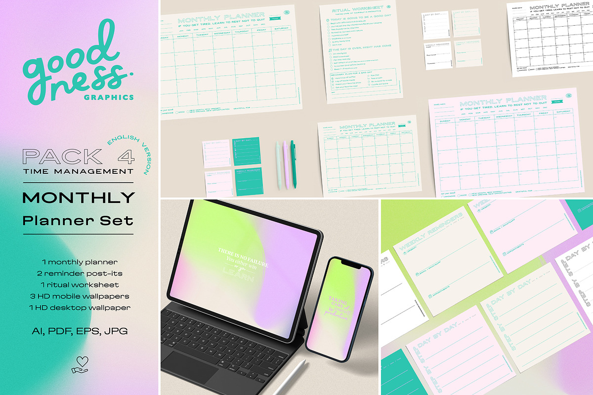 TIME MANAGEMENT_MONTHLY Planner Set, a Stationery Template by GoodNess Graphics (Photo 1 of 8)