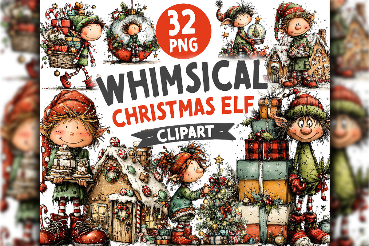 Whimsical Christmas Elf Clipart, a Person Illustration by OK Design (Photo 1 of 6)