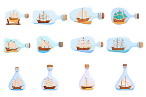 Vintage decorative ships in bottles, an Object Illustration by Valerie Bodnar