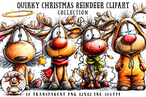 Quirky Christmas Reindeer Clipart, an Illustration by OK Design