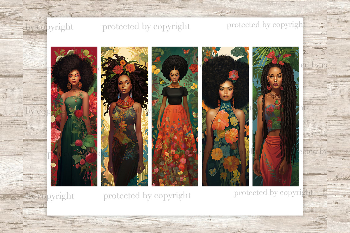 Floral Black Girls Bookmarks, a Person Illustration by GlamArtZhanna (Photo 2 of 3)