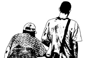 Back view medium shot isolated graphic of adult and elderly walk, a Person Illustration by DanFLCreativo
