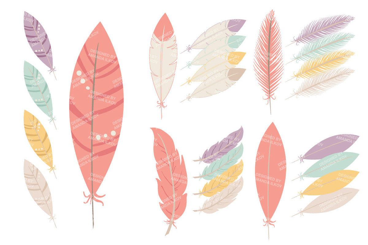 Vintage Pink Feathers Vector Clipart, an Illustration by Amanda Ilkov (Photo 3 of 4)