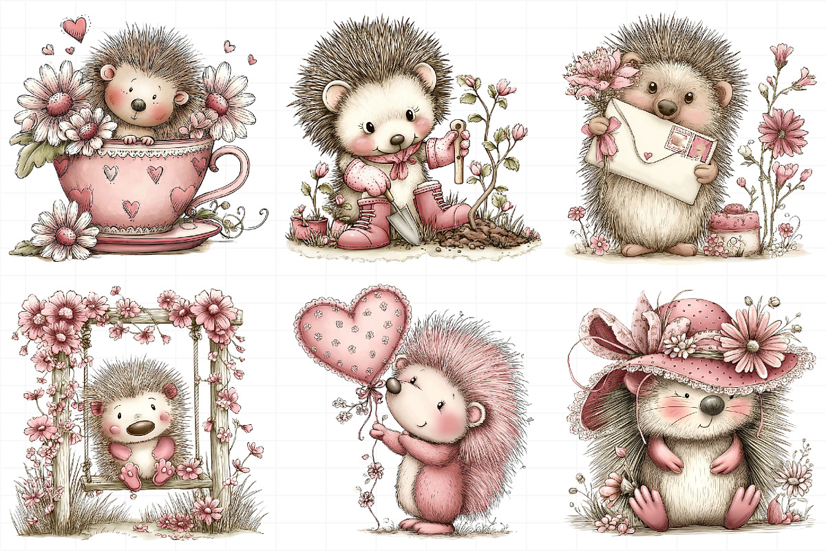 Whimsical Spring Hedgehog Clipart, an Illustration by Daily.Designs (Photo 5 of 8)