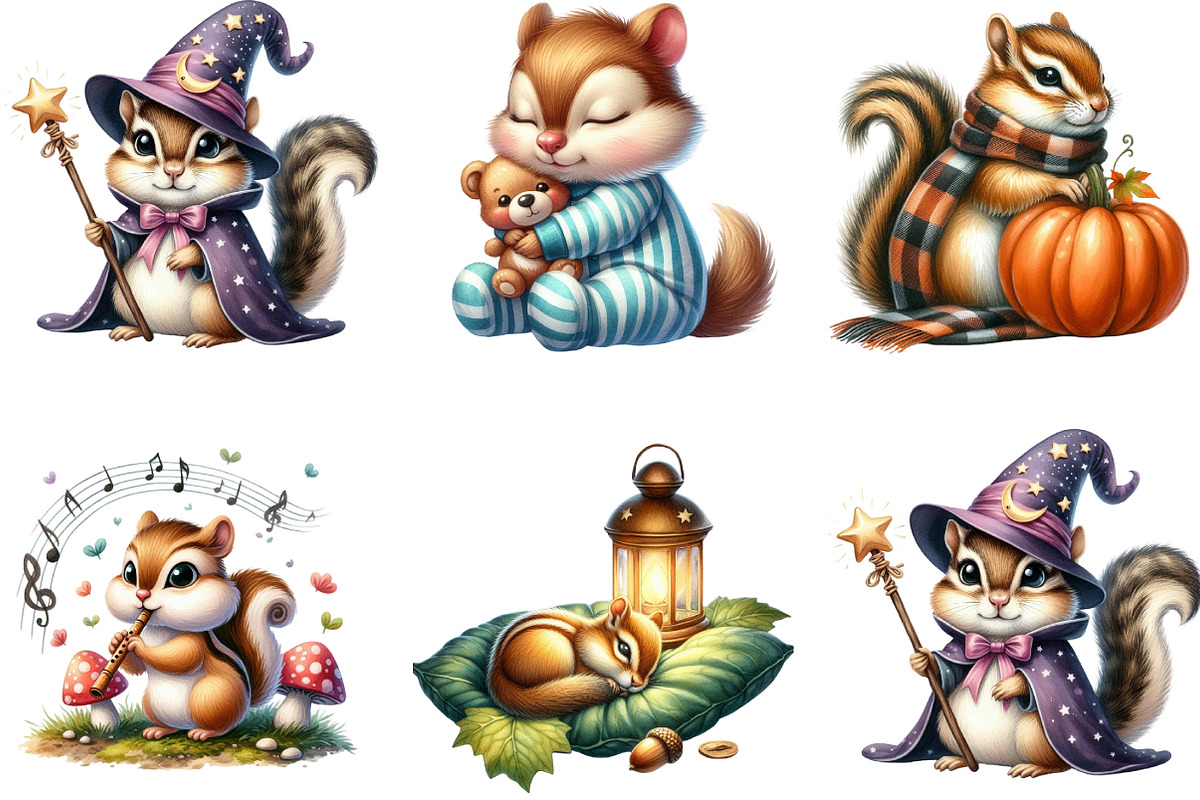Watercolor Cute Chipmunks Clipart, an Illustration by DreamArtGraphic (Photo 4 of 5)