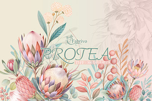 Protea Watercolor Seamless Pattern