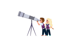 Students observing stars using, an Education Illustration by pikepicture
