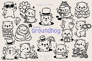 Kawaii Groundhog Day Line art, an Animal Illustration by Blumensdiary