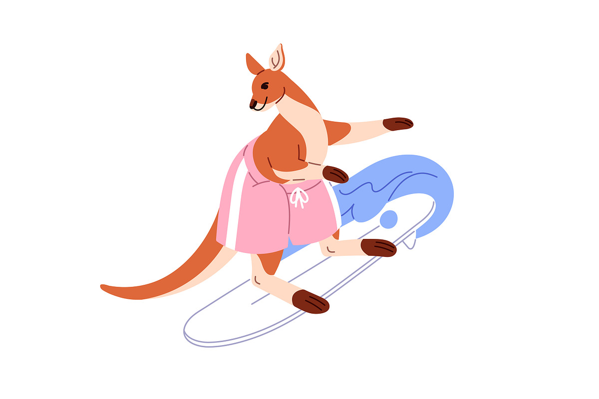 Cute kangaroo set + seamless pattern, an Animal Illustration by PaperTrident (Photo 11 of 15)