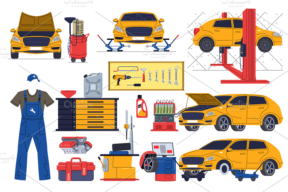 Auto Service Set, a Transportation Illustration by alexdndz