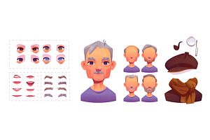 Elderly man face constructor set, a Person Illustration by art PVP - market