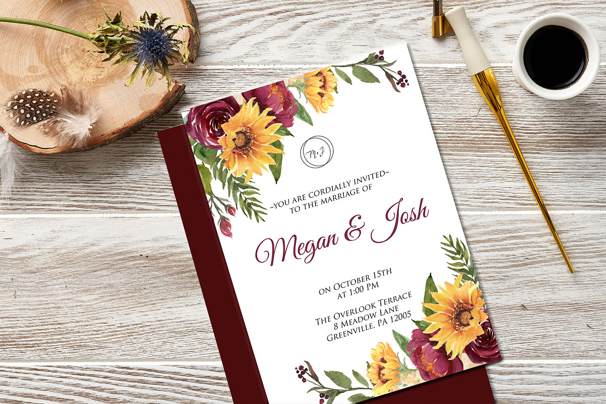 Sunflowers and Burgundy Flowers, an Illustration by Graphic Blue Bird (Photo 5 of 11)