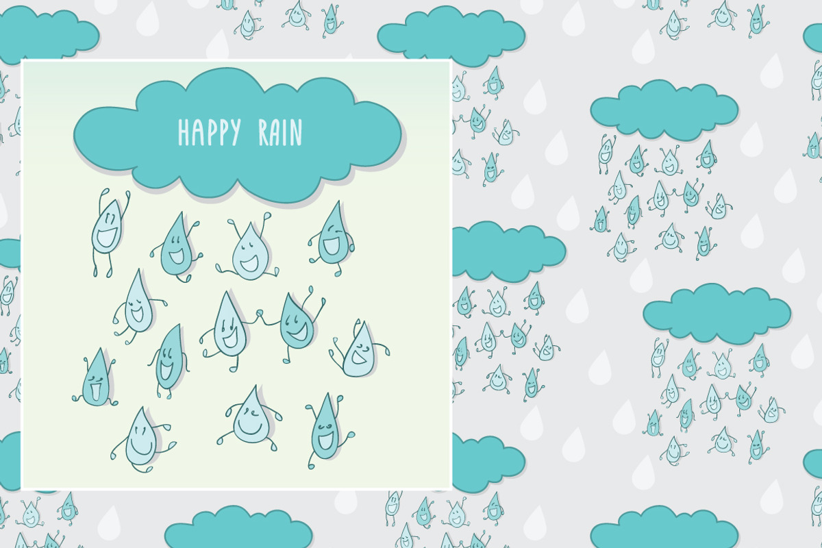 Happy rain set of pattern and card.