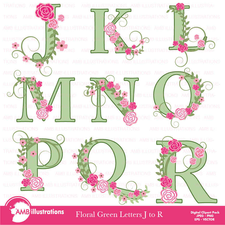 Floral Letter Clipart J to R AMB-957, an Illustration by AMBillustrations
