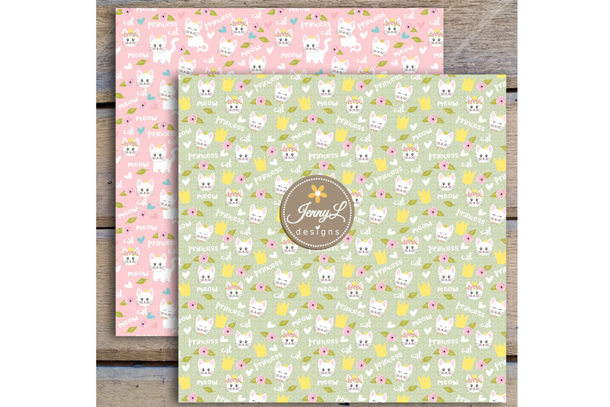 Princess Cat Digital Paper Clipart, a Pattern Graphic by JennyL Designs (Photo 7 of 7)