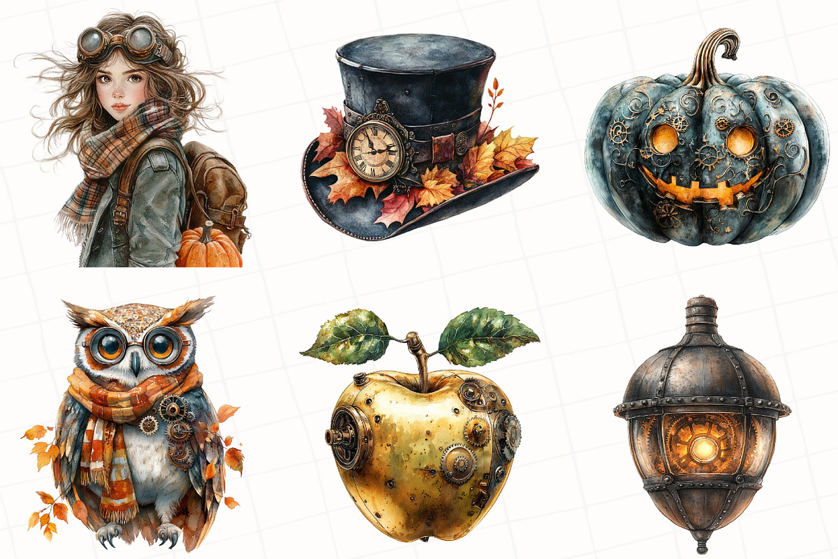 Steampunk Autumn Clipart, an Illustration by OK Design (Photo 2 of 5)