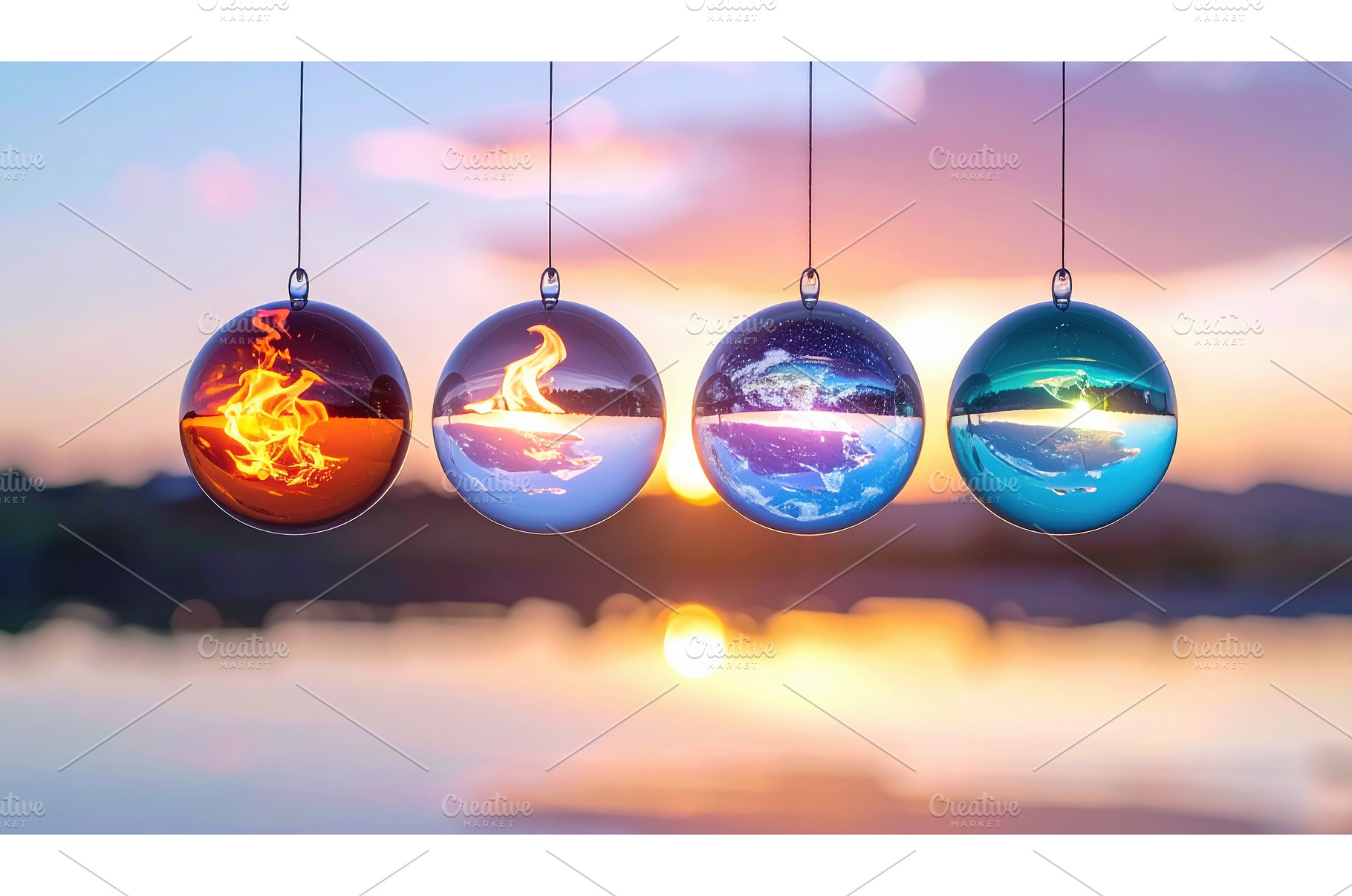 Four glass spheres suspended with, an Arts & Entertainment Photo by Igor Tichonow