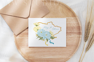 Ukraine Map Card Blue Yellow Peace