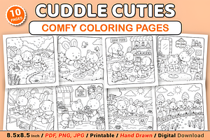 Cuddle Cuties Comfy Coloring Pages, a Decorative Illustration by Coco Bloom