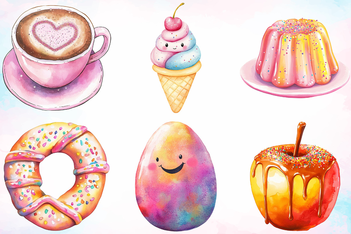 Watercolor Kawaii Glitter Food PNG, an Illustration by Canvas Craft (Photo 2 of 4)