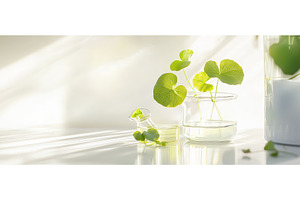 Glass container with fresh Centella, a Background Photo by Rodica Ciorba