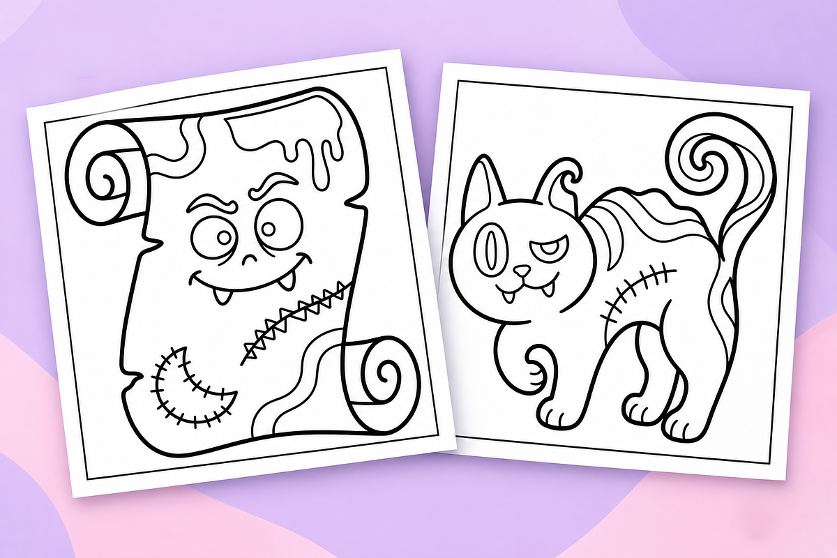 Spooky Halloween Coloring Pages #2, a Seasonal Illustration by Inkivelle Studio (Photo 2 of 3)