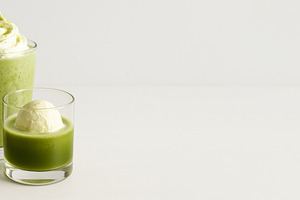 Matcha drink and dessert assortment, a Photo by Dvoevnore photos