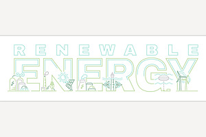 Renewable energy landscape banner., a Technology Illustration by Anna's Shop